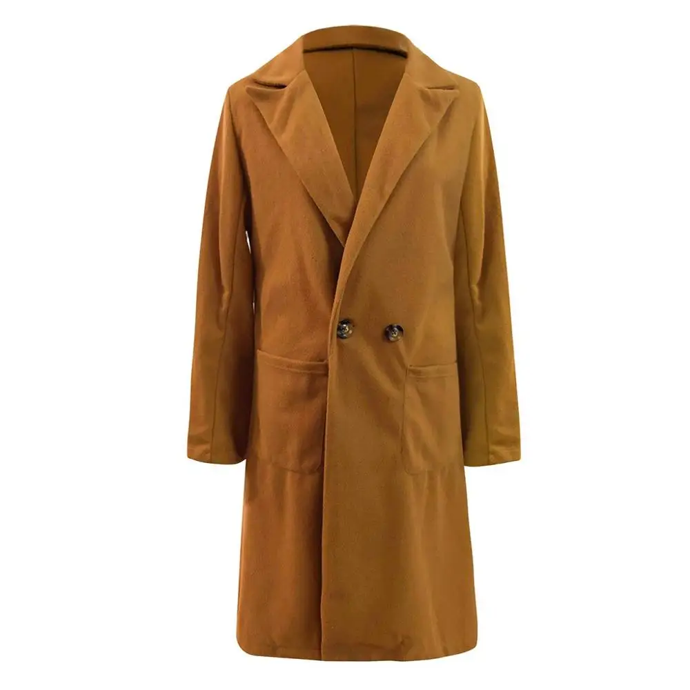 Cashmere Woolen Women Coat Winter Plus Size Vintage Warm Solid Lapel Long Wool Coat Manteau Femme Abrigos Mujer Plaszcze Damskie - Цвет: Коричневый