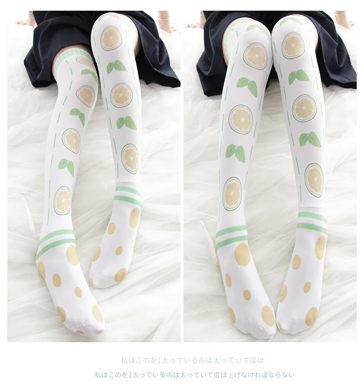 Cute Printing Over-knee Stockings Velvet Women Girls Stockings JK Uniform Easy Match Preppy Style Summer Good Quality - Цвет: D