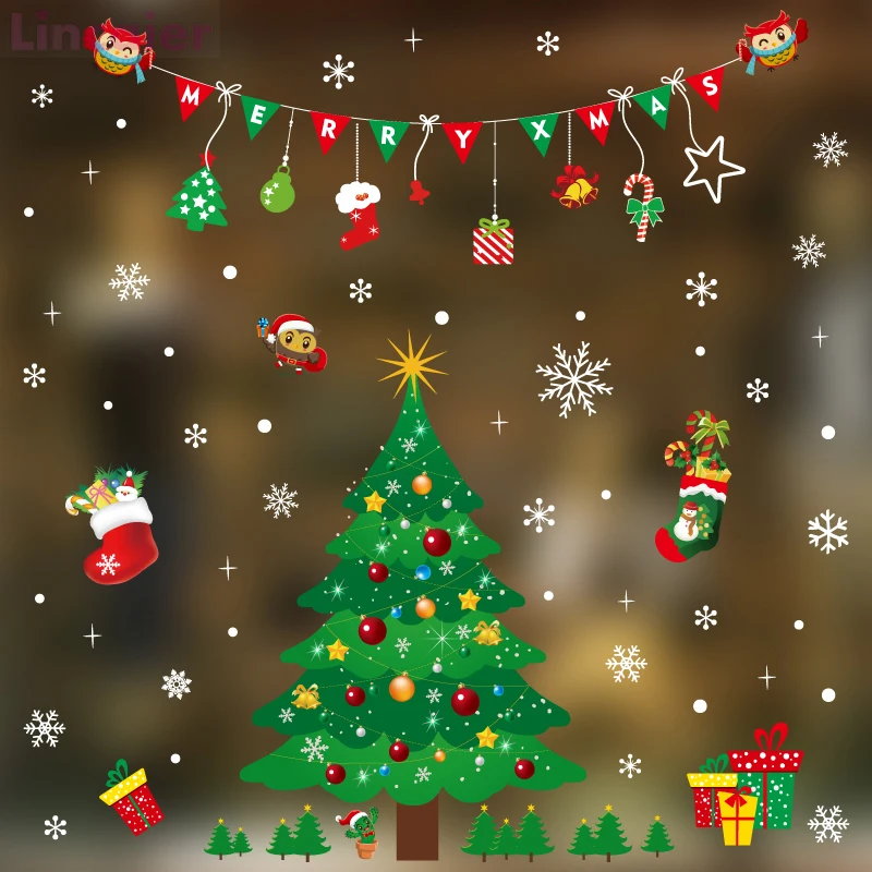 

Christmas Tree Window Sticker 2019 Merry Christmas Decoration For Home Ornaments Xmas Santa Claus Snowman Happy New Year 2020