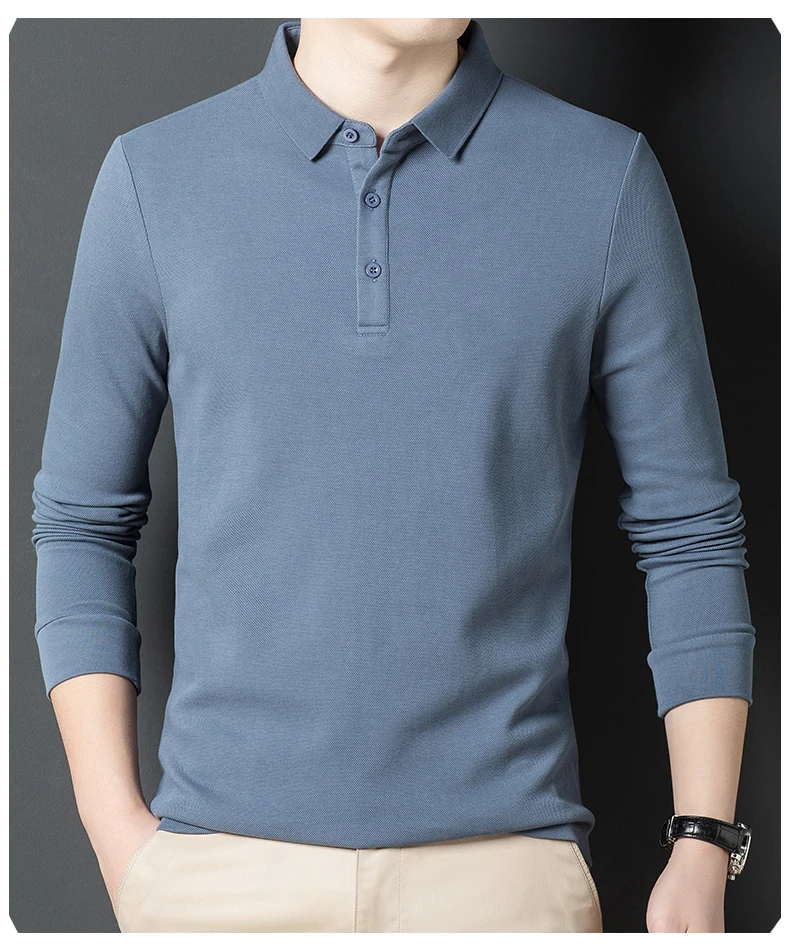 Top Grade Neue Mode Designer Marke Luxus Männer Polo Shirt 100% Baumwolle Casual Langarm Tops Einfarbig Männer Kleidung_voghion.com