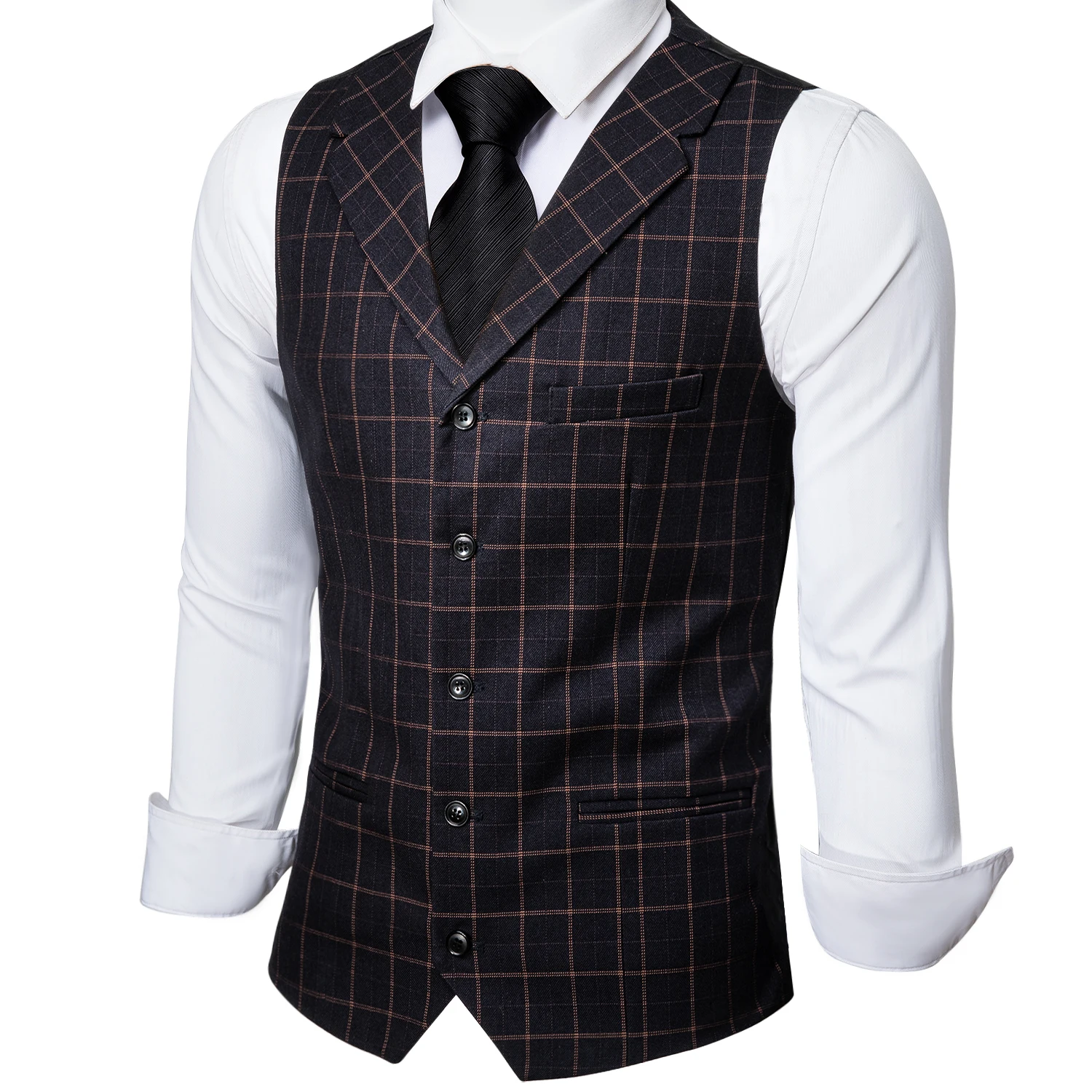 

Black Men Suit Vest Notch Lapel Slim Fit Plaid Vest Sleeveless Formal Business Wedding Outdoor Male Waistcoat Barry.Wang