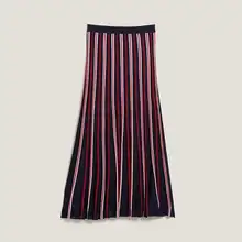 Весенне-летняя миди-юбка с высокой талией для женщин, сочетающиеся цвета в полоску, плиссированные длинные юбки средней длины, повседневная одежда