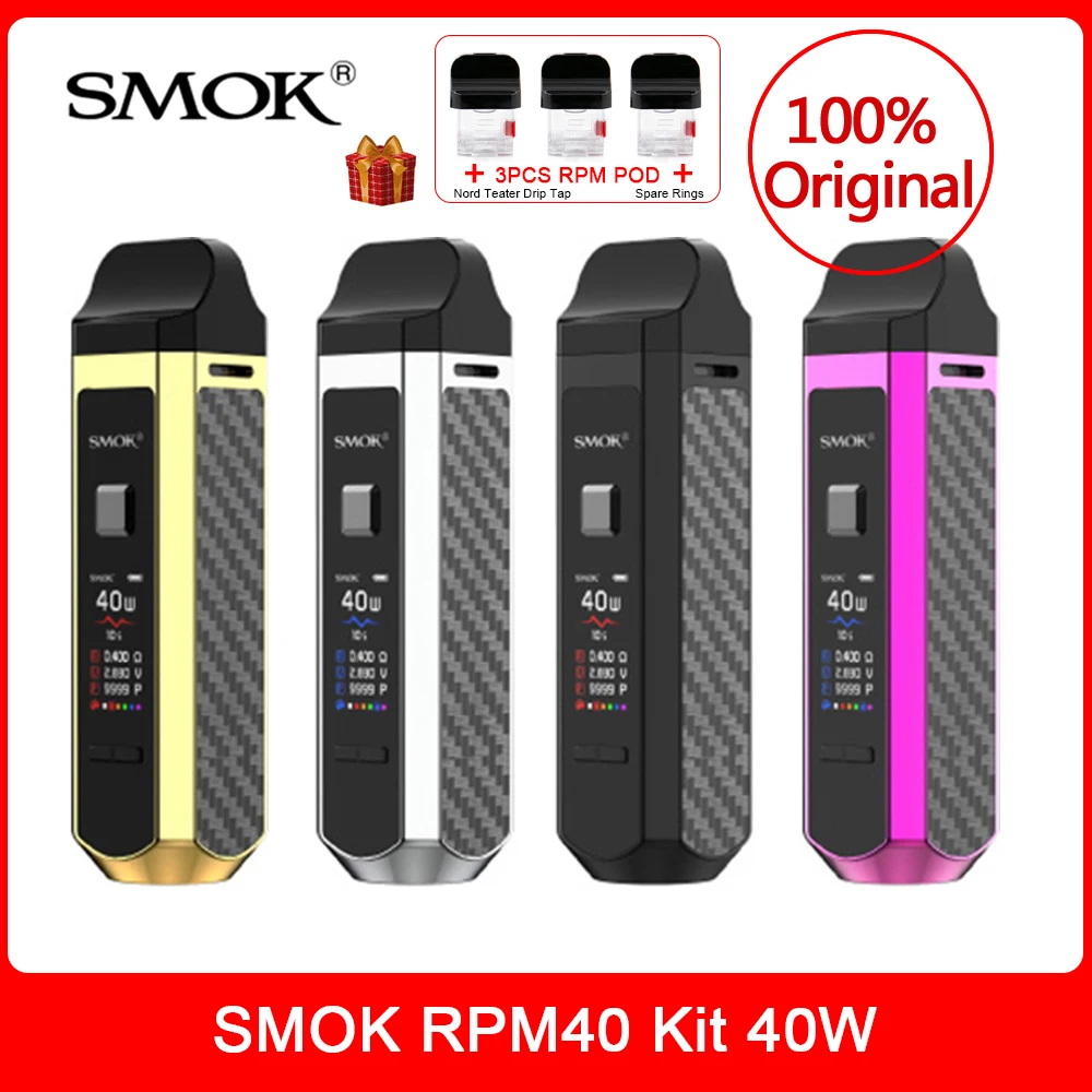 

Original SMOK RPM40 Kit 40W with 1500mAh Battery 4.3ml&4.5ml Pod Cartridge RPM RBA Mesh SC Coil TFT Screen Nord Pod VS NOVO