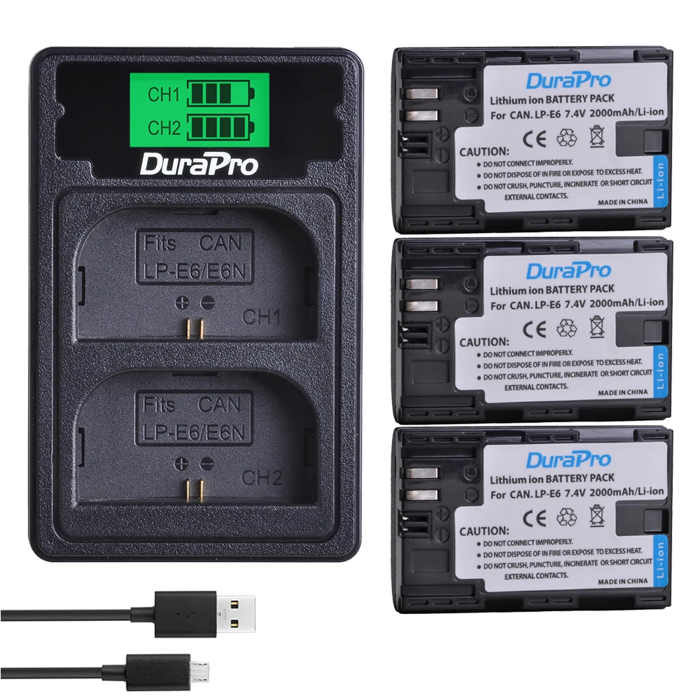 3 Battery Set 4 шт. 2000 мАч LP-E6 LP-E6N LP E6 аккумуляторная батарея+ ЖК USB зарядное устройство с типом C для камеры Canon EOS 5D Mark II III 7D 60D 6D - Цвет: 3 Battery Set