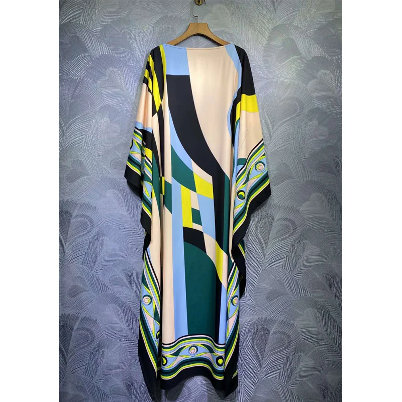 SEQINYY Elegant Long Dress 2020 Spring Autumn New Fashion Design Women Flare Sleeve Loose Art Print Boho Runway