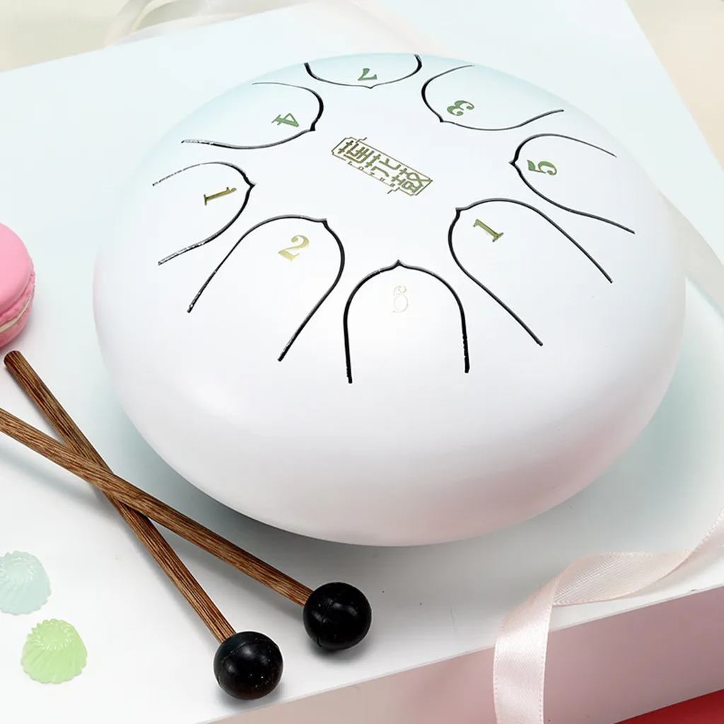WH 6 дюймов 8 Примечания Handpan язык барабан Mini 7 тон Сталь язык барабан CKey ручной сковорода барабан с барабанные палочки для переноски ударный инструмент - Цвет: WH