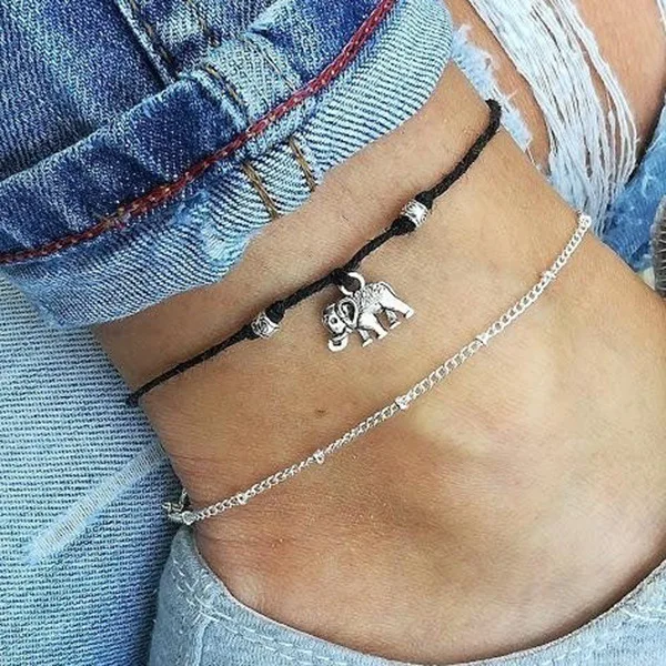 Европейский и американский Креативный стиль jiao shi pin AliExpress поставки товаров ретро пляжный двухслойный детский браслет на ногу со слоном