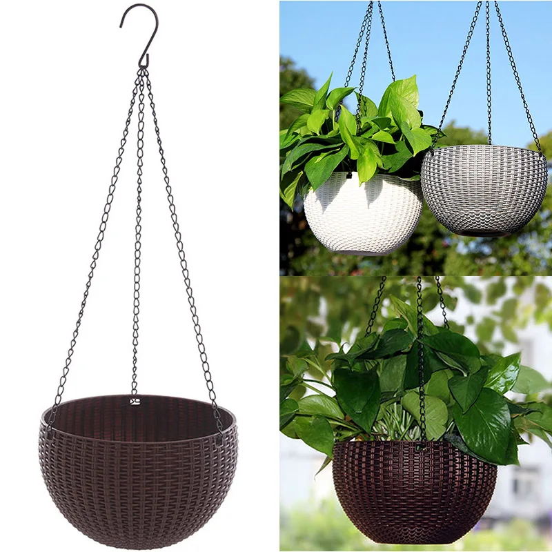 Dropshipping Hanging Basket Imitation Rattan Flower Pot Round Resin Garden Planter for Indoor Outdoor P666 | Дом и сад
