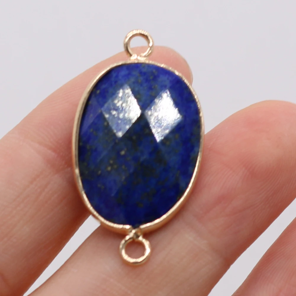 5PCS Wholesale Natural Stone Lapis lazuli Amazonite Egg Shape Connector Pendant For Women Jewelry Making DIY Necklaces Accessori