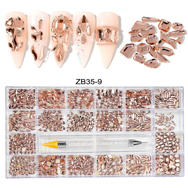 Multi Nail Rhinestones Kit Flatback 240pcs Alloy Charms (Neon,Pink,AB,Blue) Glass Jewelry Nail Art Crystal Box 2022