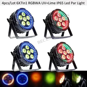 

4pcs/lot LED PAR Light 6x7in1 RGBWA UV +Lime LED Par Light +Rainbow Ring Effect IP65 LED Par Can Lights US Stock
