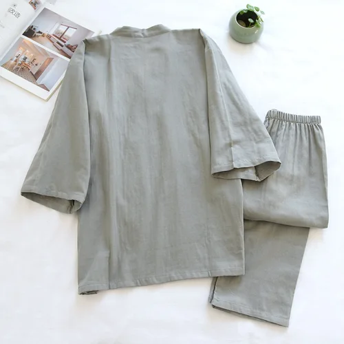 남성용 투피스 100% 면 잠옷, 심플 플러스 사이즈, 3/4 소매 바지, 홈 서비스 세트, 2024 용수철 여름 2