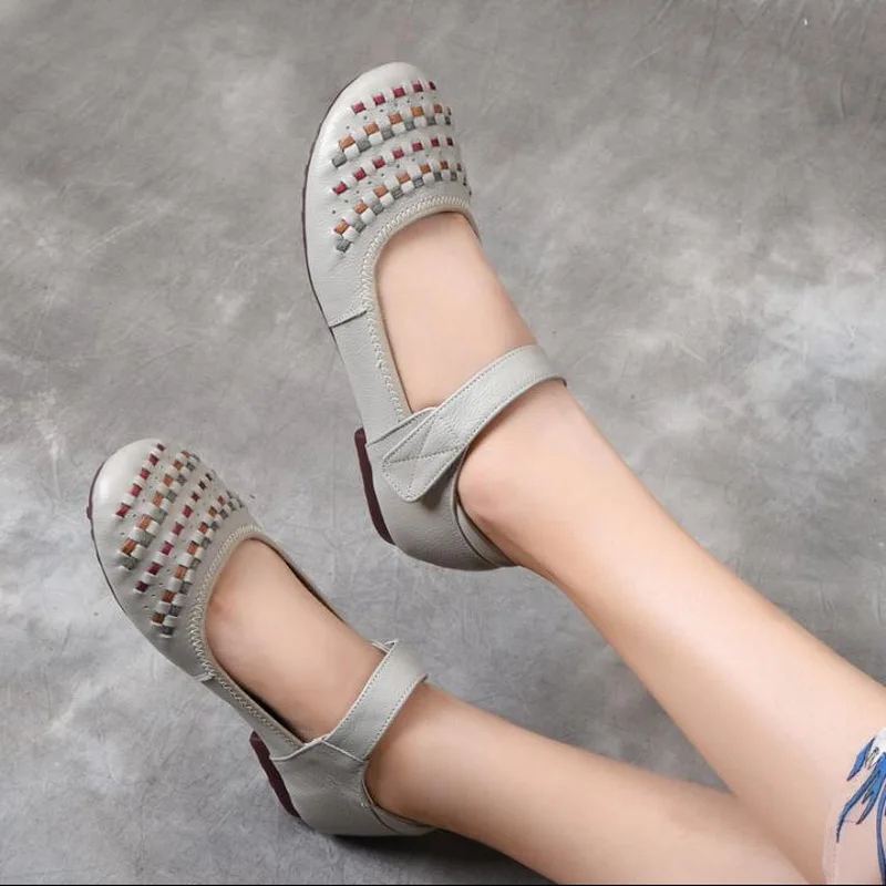 2021 Spring New Ballet Flats Shoes Woman Genuine Leather Mary Jane Casual Shoes Ladies Fashion Loafers Shoes Female Moccasins