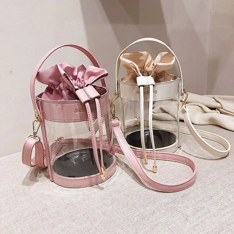 

New Spring and Summer Water Barrel Transparent Jelly Bag Creative Hand-held Single Shoulder Slant Women's Bag