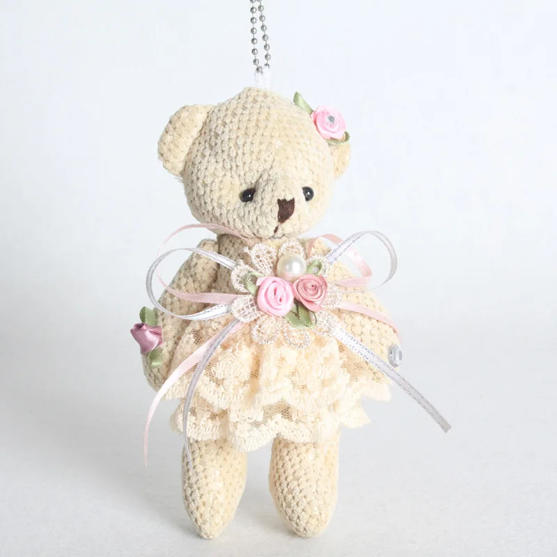 New Floral Lace Teddy Bear Plush Toys Small Jointed Bear Dolls Super Cute Soft Pineapple Bear Key Bag Pendant Toy 10pcslot 16cm (3)