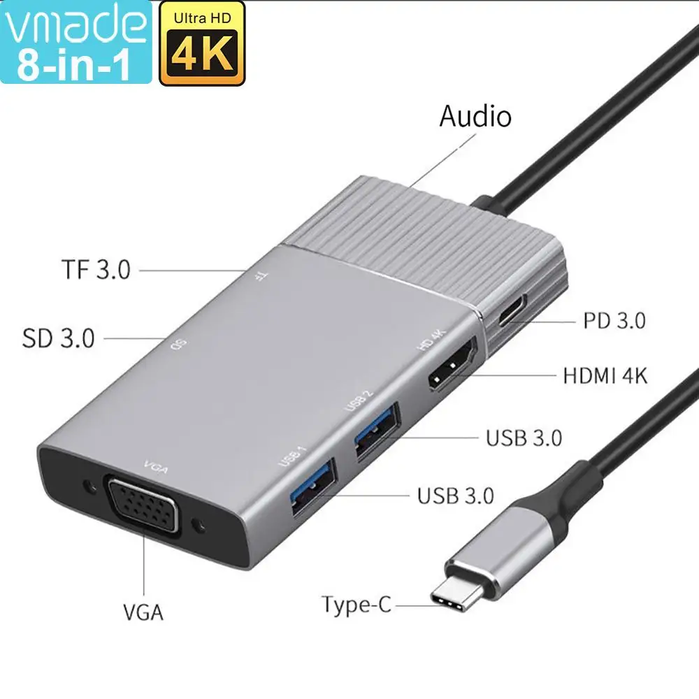 

USB HUB C HUB Support 4K Ultra HD Adapter 8 in 1 Type-C Dock for MacBook Pro Huawei Mate 30 USB-C 3.1 Splitter Port Type C HUB
