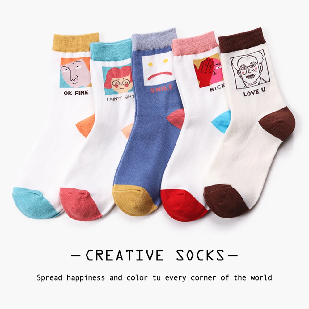 Японский уличный стиль мультфильм специальный хипстер голова и письмо узорные женские хлопковые носки Harajuku носки скейтбордиста