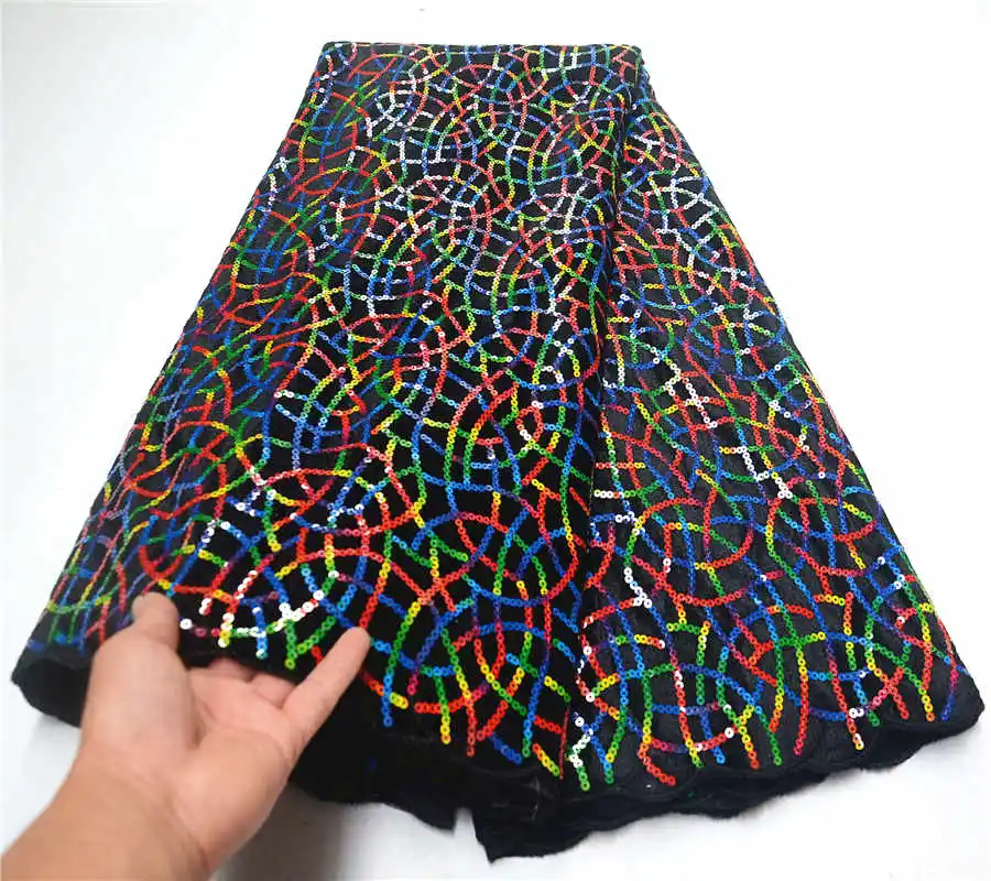 

Fashion African Lace Fabric High Quality French Velvet Net Coth Lace With Sequins 2019 New Style Sequin Lace Fabrics PSA826-5
