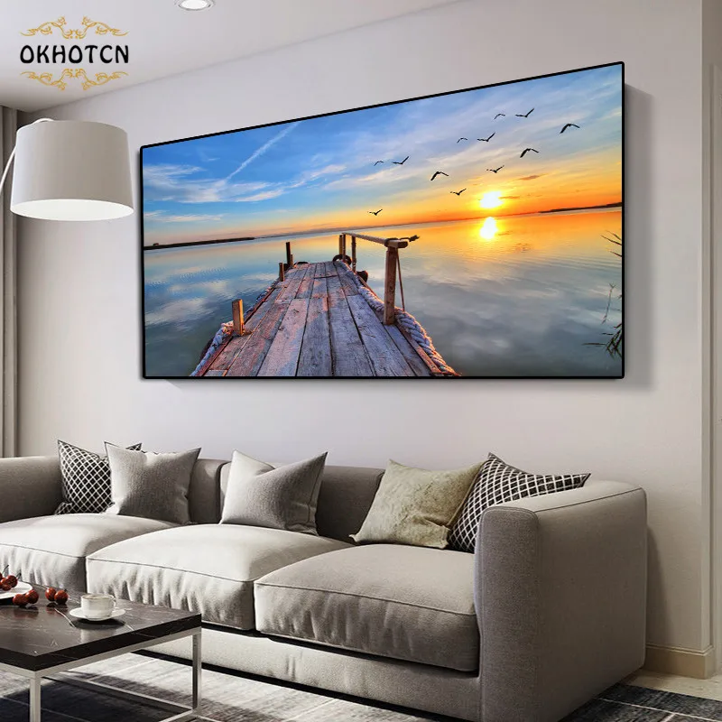 

Sunset Seascape Poster Nordic Scenery Canvas Painting HD Print Pictures Wall Art Pictures for Living Room Modern Home Decoration