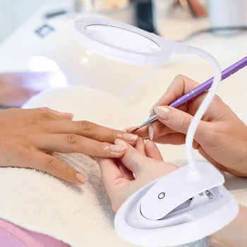 

15 LEDs Clip Reading Light With 3 Brightness Optical Lenses 5-10 Times Magnifying Rechargeable Table Lamps For Manicure