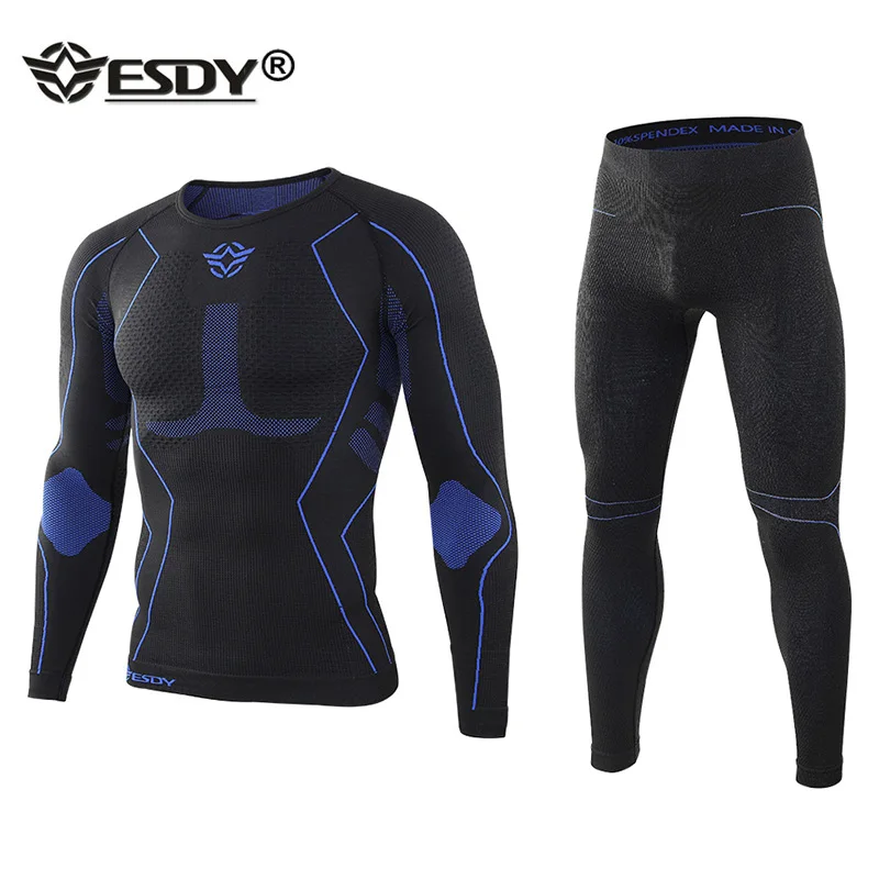 warm long johns ESDY Athletic Thermal Underwear Sets Men Warm Fitness Legging Tight Undershirts Compression Quick Drying Male Thermo Long Johns fleece long johns Long Johns