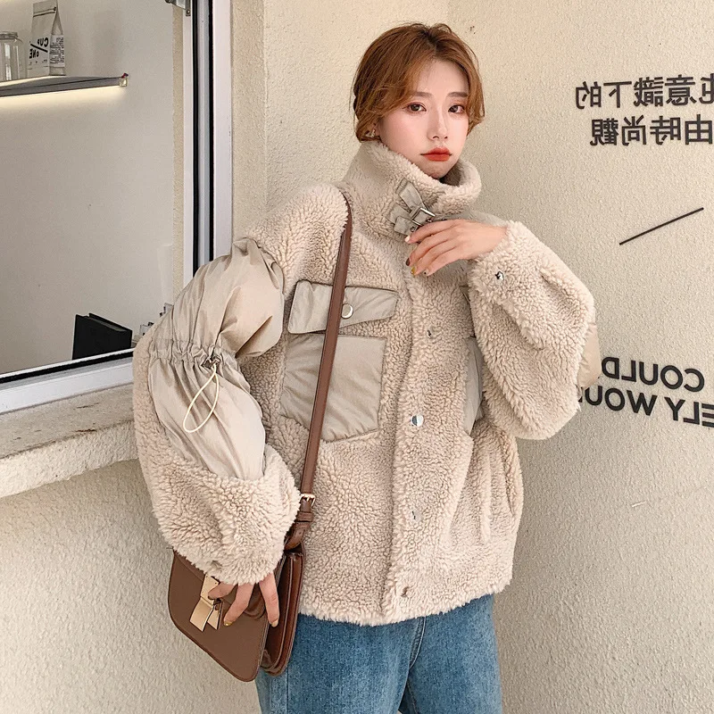 

Cotton Coat Women's Short 2019 Autumn & Winter Fashion New Style Short-height Loose-Fit Versatile Faux Lambswool Joint Coat
