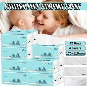 

4-Ply 12 Rolls Kitchen Bath Tissue Soft Skin-friendly Pump Paper Household Napkin Native Bamboo Pulp Paper Towel Toilet Paper