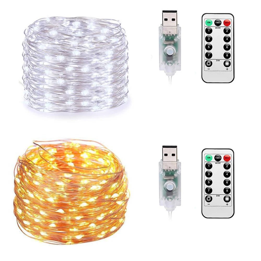 

50/200LEDs DIY Lights String USB Remote Control 8 Mode Timer Fairy Lamp for Christmas Wedding Party Garden Garland Decoration