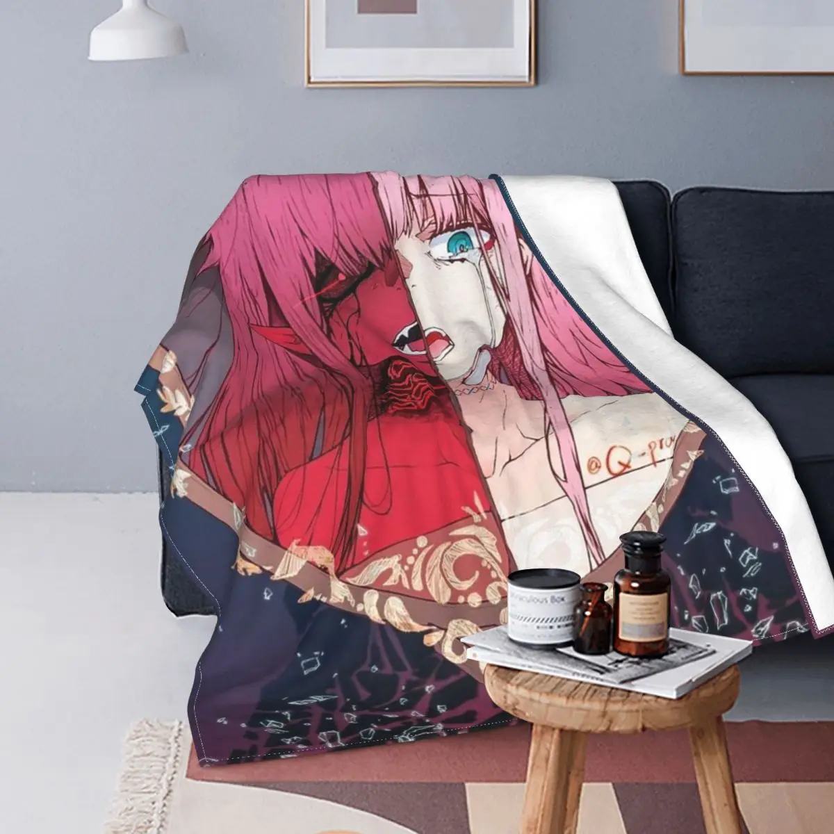 

Anime Darling In The Franxx Knitted Blanket Fleece Zero Two 02 Super Soft Throw Blanket for Bedding Couch Bed Rug