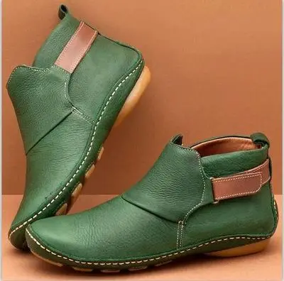 Женские ботильоны из искусственной кожи; женские Винтажные ботинки в стиле панк с перекрестными ремешками; сезон осень-зима; женская обувь на плоской подошве; botas mujer - Цвет: Green
