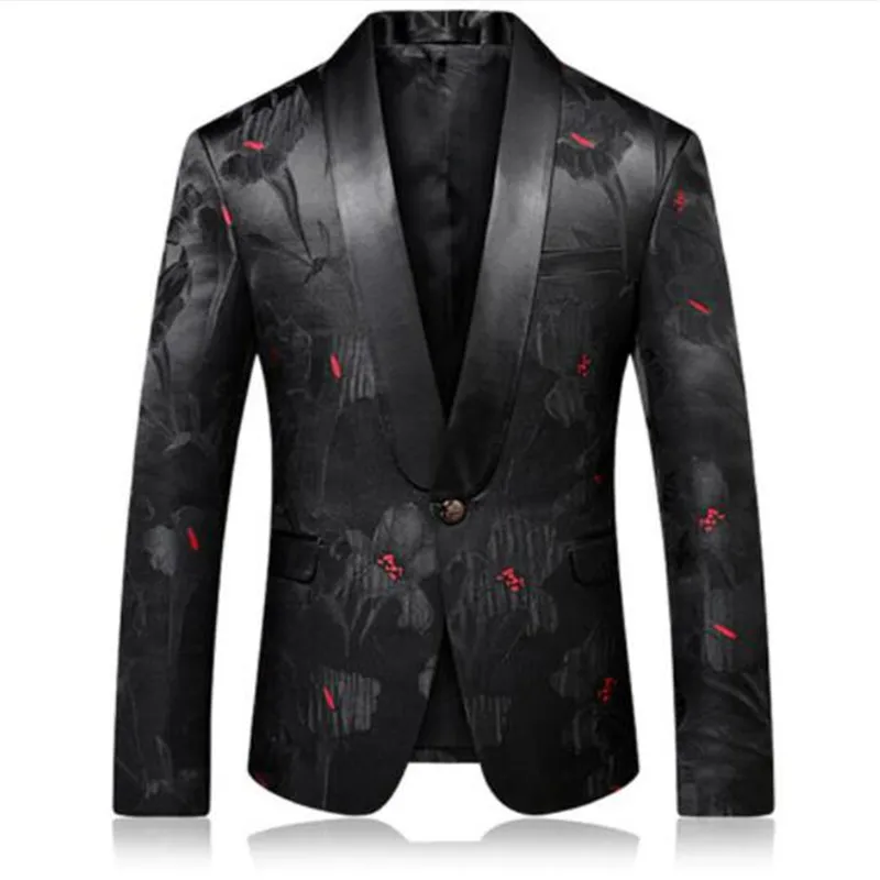 1 Black Red Blazer Slim Masculino Abiti Uomo Wedding Prom Blazers Single button For Men Stylish Suit Jacket - Color: 1