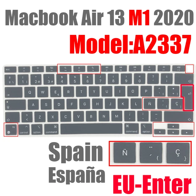 Spanish Laptop color silicone Keyboard Cover For Macbook Air 13 A2337 Protective film keyboard case For Apple Air13 M1 2020 New EU-A2337 ES gray