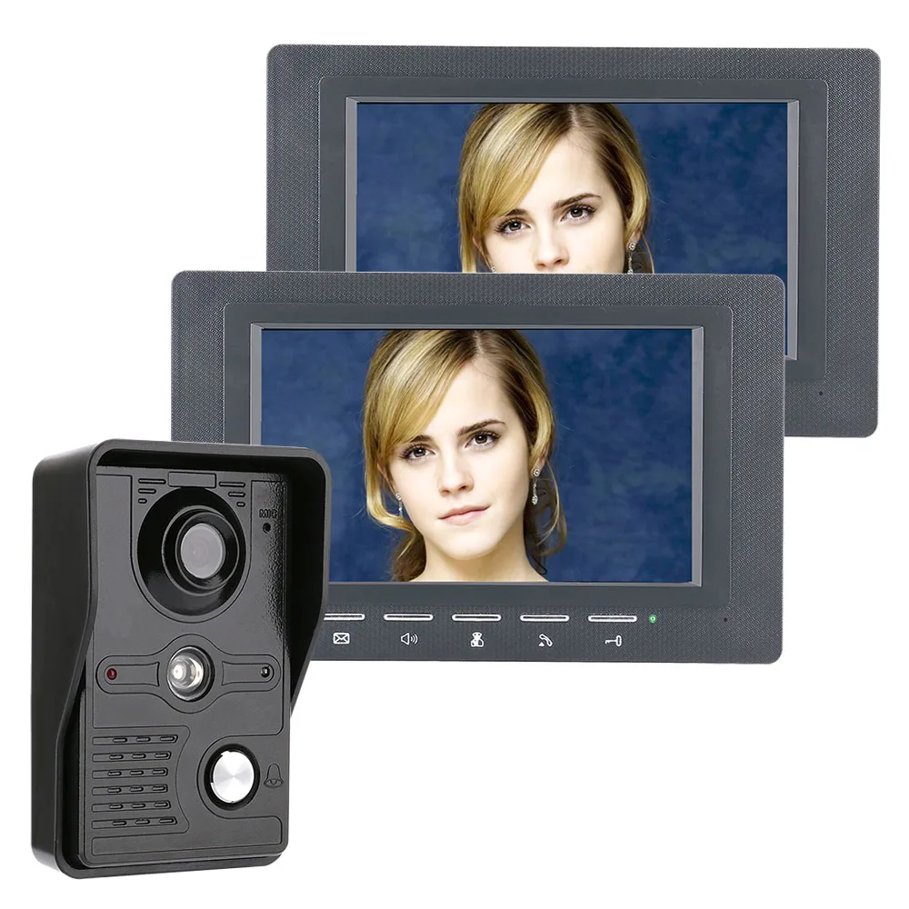 7 дюймов видео дверной звонок Домофон комплект 1-камера 2-монитор Ночное видение с IR-CUT CMOS 700TV линий