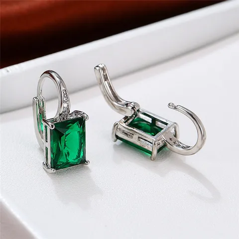 Female Blue Zirconia Stone Earrings Charm Small Clip Earrings For Women Minimalist Rainbow Square Wedding Earrings