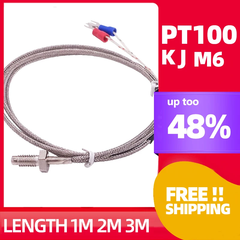 Temperature Sensor Digital Temperature Controller 400 800 degree M6 Screw K J PT100 1M-3M Cable RTD Thermocouple Oven Temperature Sensor