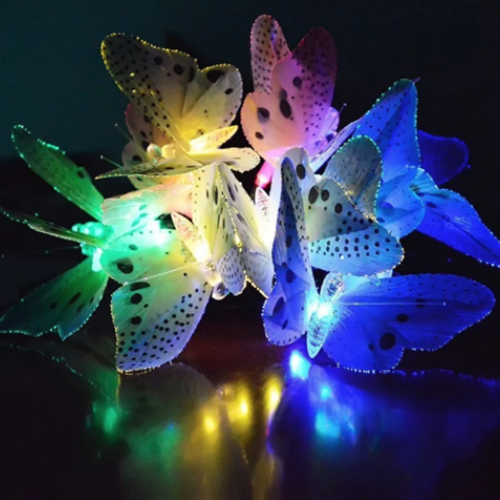 12 шт. светодиодный светильник с бабочкой, волоконно-оптический Сказочный светодиодный садовый светильник на солнечных батареях, наружная Водонепроницаемая сказочная лампа для газона, Рождественский Декор