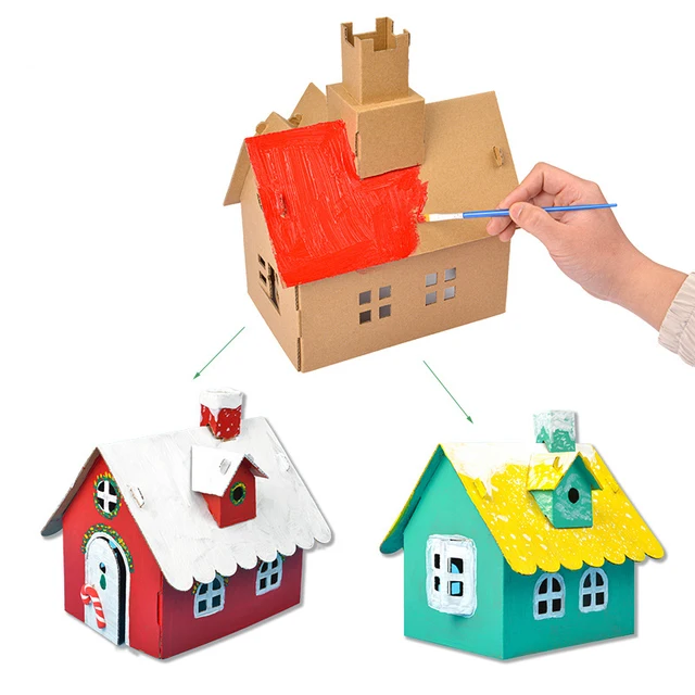 Children Handmade DIY Painting Christmas Biscuit House Festival Decorations Kindergarten Kids Gifts Luminous Homemade Hut DDJ 3