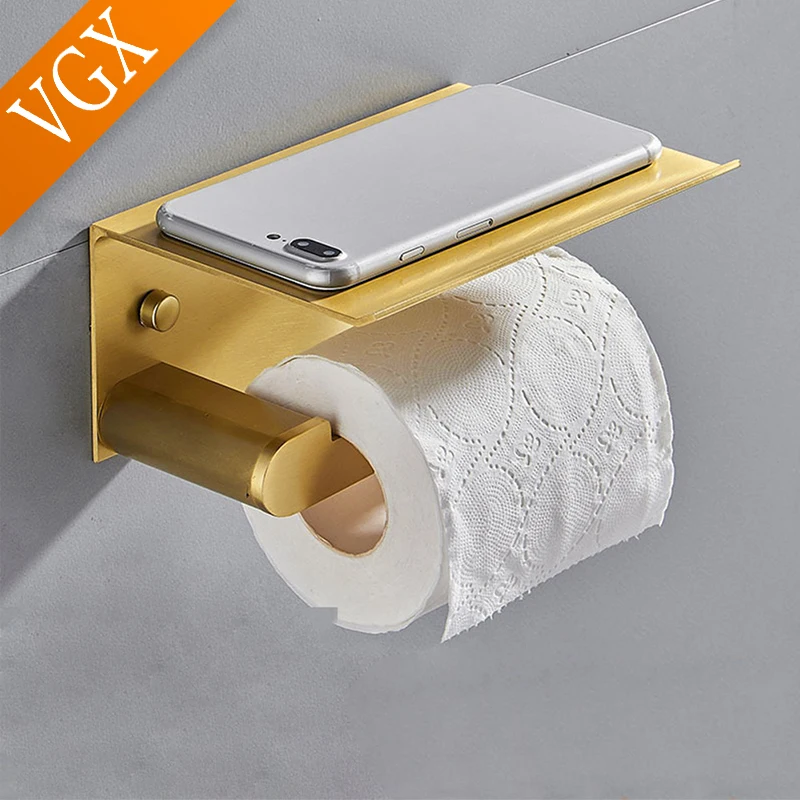 Vgx Toilettenpapierhalter Mit Regal, Lochloser Telefonaufhänger, Wandhalterung, Zubehör, Hardware, Mattschwarz Und Weiß