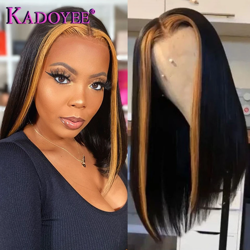 

Highlight Short Bob Wigs Part Lace Wig 1B/27 Blonde Straight Human Hair Wigs Baby Hair Brazilian 13x1 Natural Hairline Remy 150%