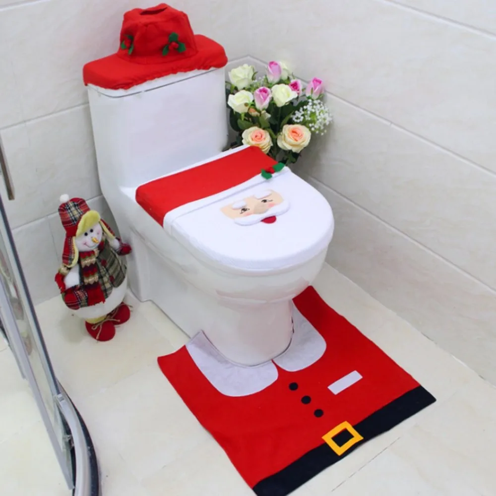 3 шт./компл. фланель сиденье для унитаза крышка ковер Ванная комната из исинской глины для украшения ковер Рождество натальные с утолщённой меховой опушкой, бело-серые с рисунком оленя детские пижамы Санта Клаус 3 вида стилей