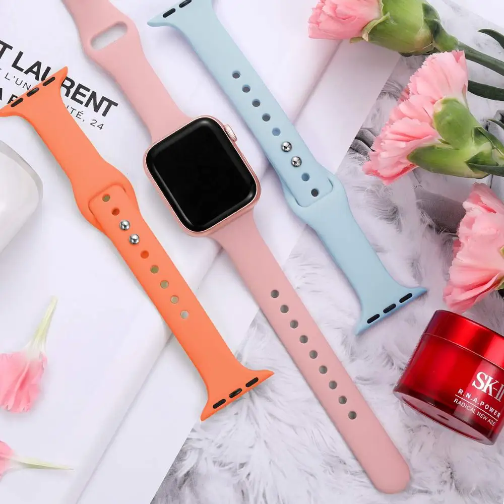 Silm strap for Apple watch 5 band 44mm 40mm iWatch band 38mm 42mm Sport silicone bracelet Watchband for Apple watch 5/4/3/2/1