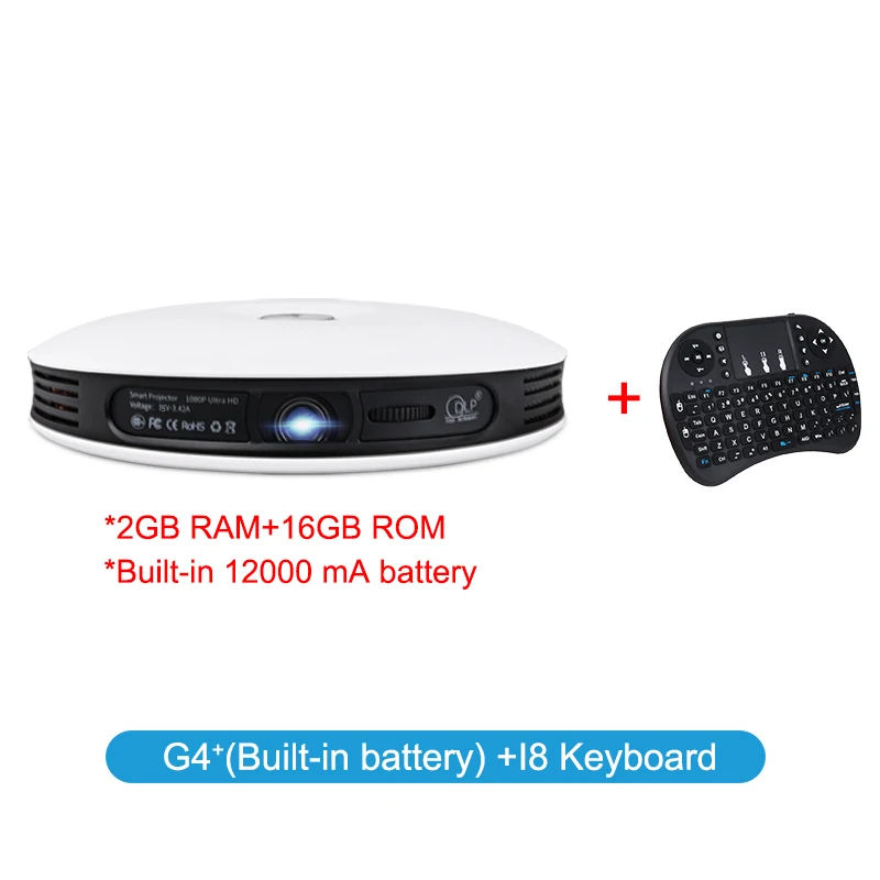 TouYinger G4 открытый 2D-3D Мини DLP проектор Android Full HD 4K видео wifi Bluetooth HDMI светодиодный портативный домашний кинотеатр проектор - Цвет: Battery add I8