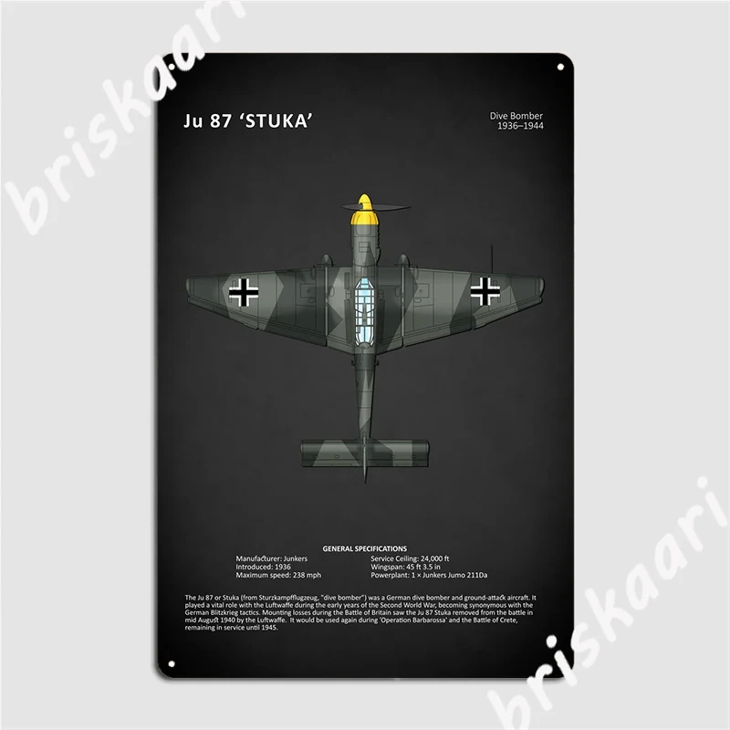 Junkers Ju 87 Stuka Targa In Metallo Poster Club Bar Classic Club Targa In Metallo Poster