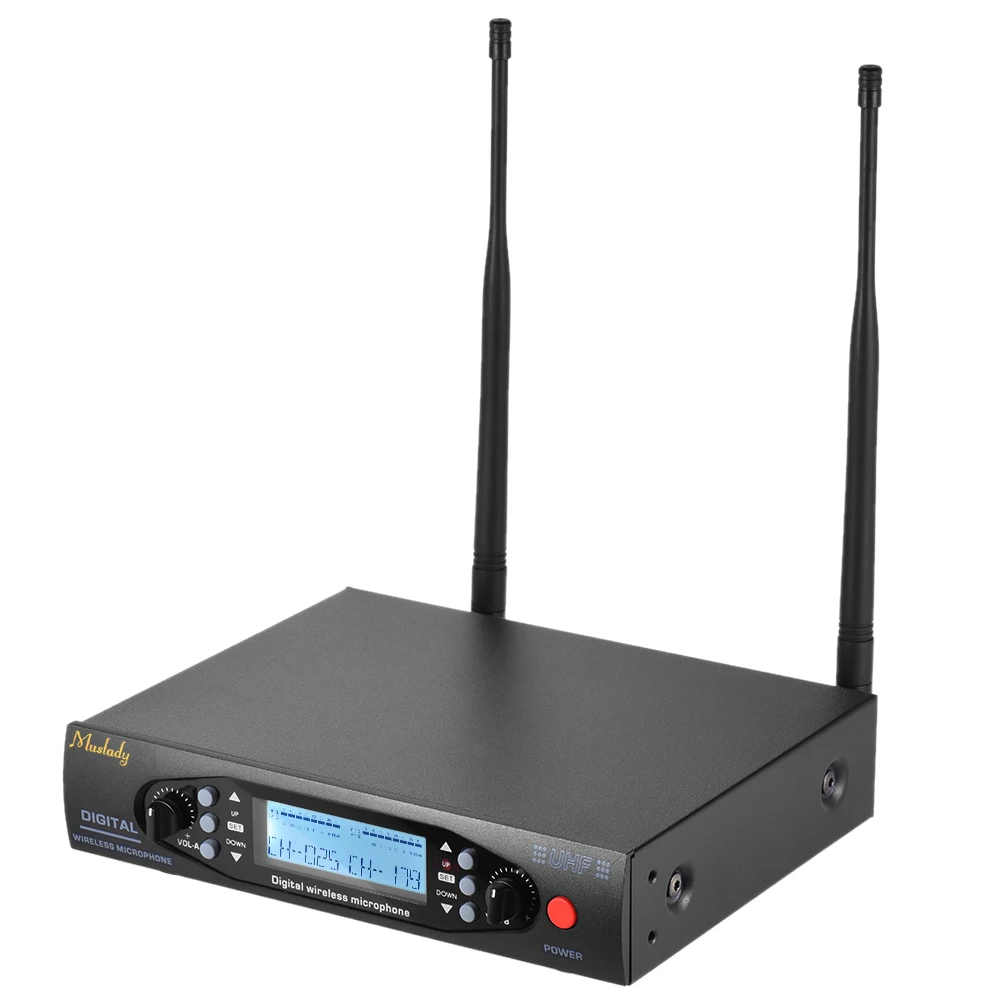 Muslady U-80 Professional Digital UHF Wireless Handheld Microphone Mic System Dual Channels LCD Display Receiver 2 Microphones
