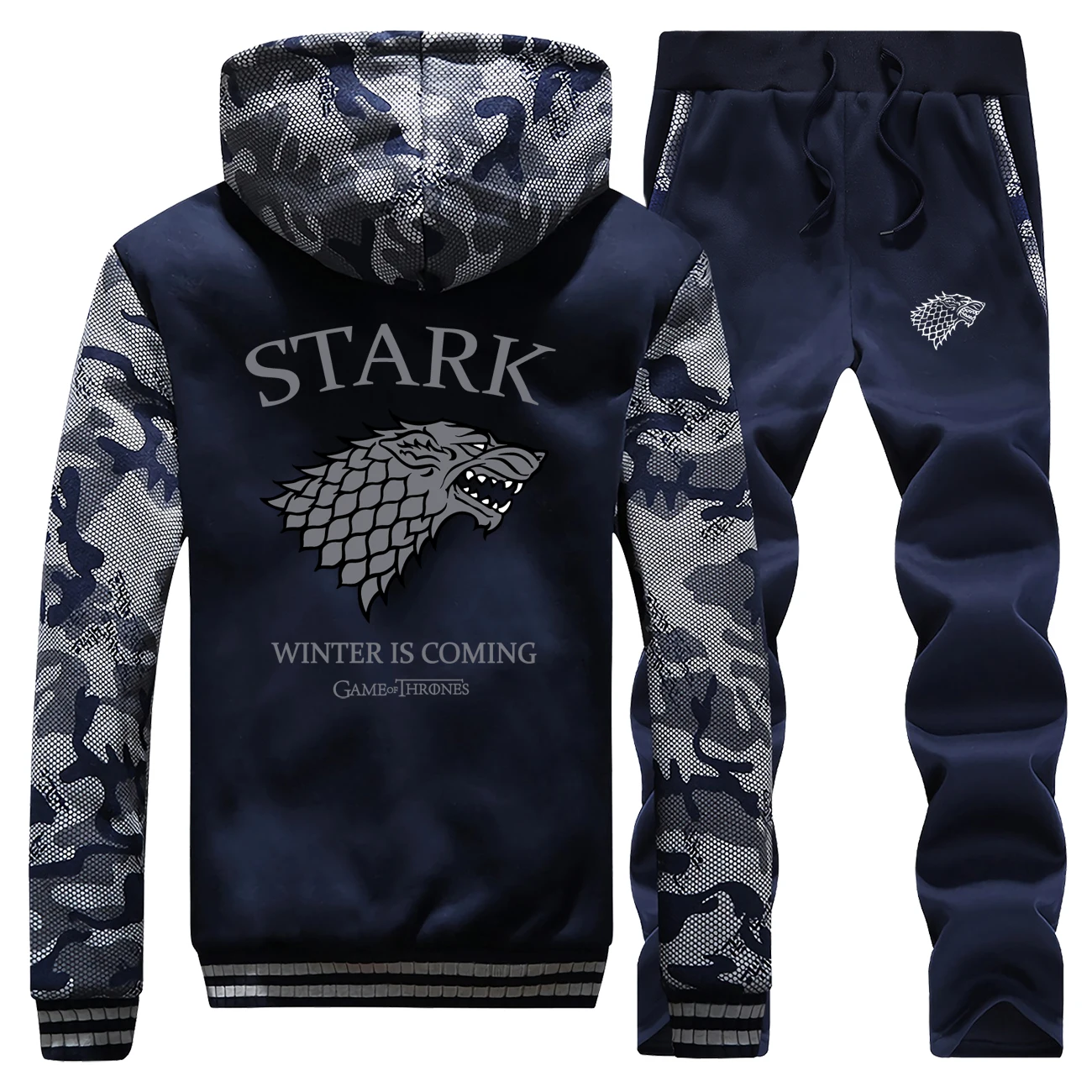 House Stark, Мужской полный костюм, спортивный костюм, Игра престолов, камуфляжная Мужская куртка, повседневный военный мужской комплект, модная флисовая спортивная одежда