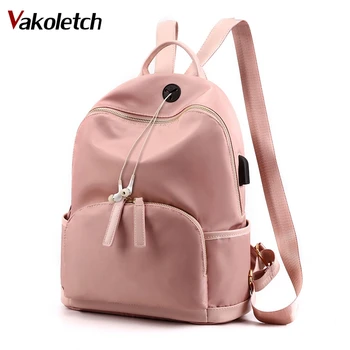 

2020 Nylon Women School Backpacks Anti Theft USB Charge Backpack Waterproof Bagpack School Bags Teenage Travel Bag KL836
