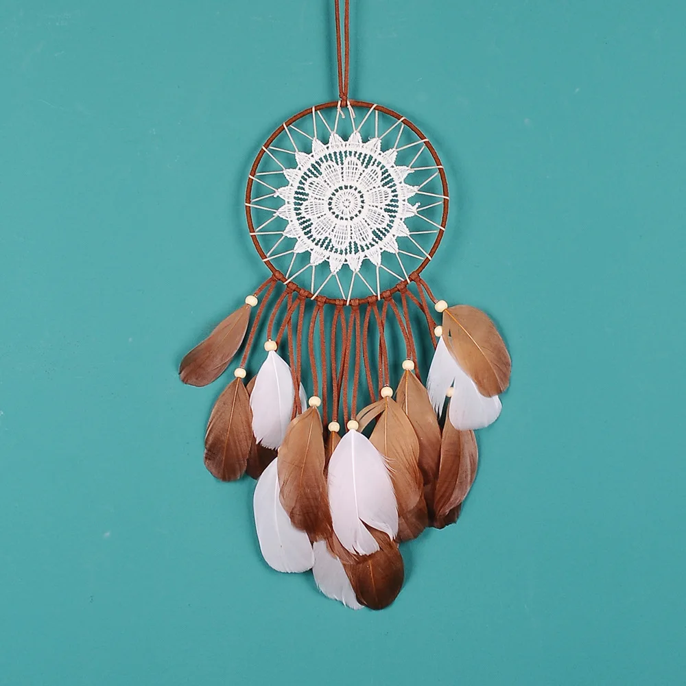 

New Style Creative Dreamcatcher Home Hanging Decoration Reddish Brown Feather Large Floating Dreamcatcher Pendant Wedding Decora