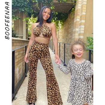 

BOOFEENAA Leopard Print Sexy 2 Piece Set Women Vacation Club Outfits Trendy Crop Tops and Flare Pants Matching Sets C83-CZ24