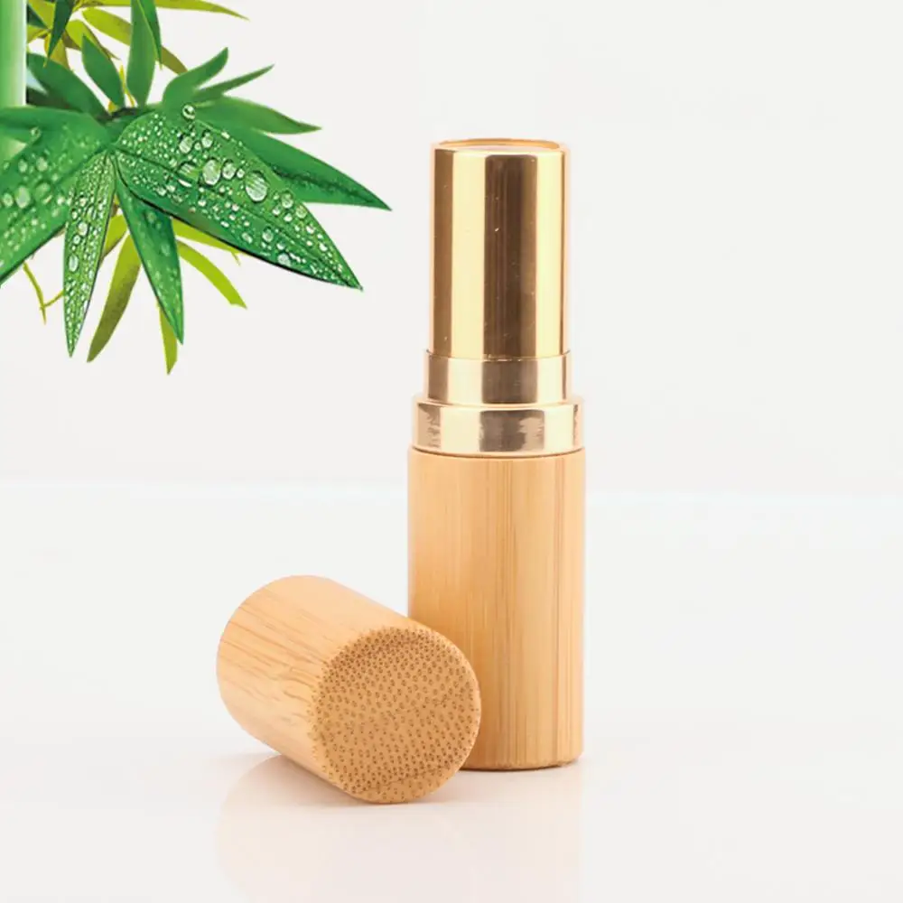 

Bamboo Lid Cosmetic Container 5ml black Gold Silver Bamboo Lipstick Tube lipbalm container wholesale