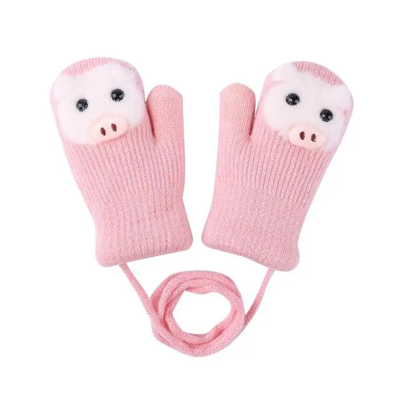 Зимние теплые вязаные перчатки для новорожденных с героями мультфильмов из 2 предметов для новорожденных, эластичные утолщенные лыжные перчатки с пальцами, детские перчатки и варежки - Цвет: A1
